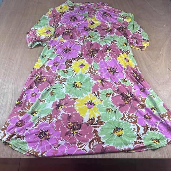 Lildy Floral Drawstring Waist Midi Dress S-M Pink Green Fall Boho Layering - Picture 4 of 6